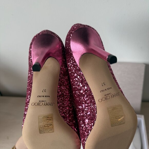 NWT Jimmy Choo Agnes Pumps Dragon Fruit Coarse Glitter Pointed Toe High Stiletto - Picture 13 of 13